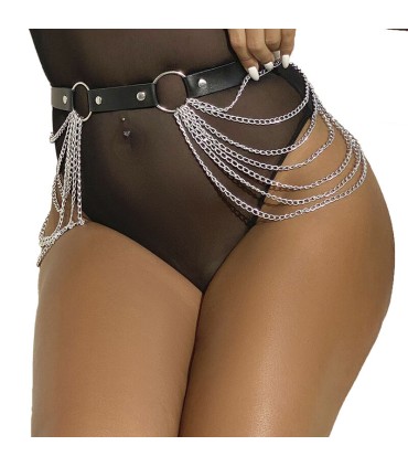 SUBBLIME CINTURON DE CADENAS CUERO NEGRO TALLA UNICA