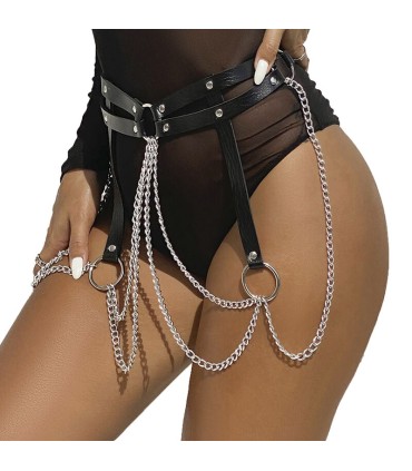 SUBBLIME CINTURON DE CADENAS ANILLAS CUERO NEGRO TALLA UNICA