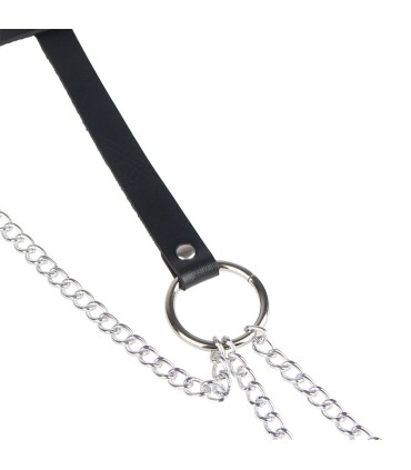 SUBBLIME CINTURON DE CADENAS ANILLAS CUERO NEGRO TALLA UNICA