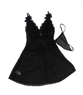 SUBBLIME BABYDOLL TELA DE TUL DETALLE ENCAJE Y FLOR NEGRO L XL