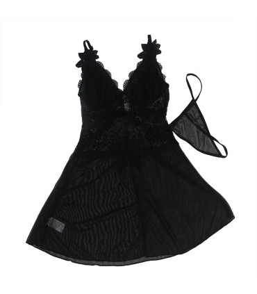 SUBBLIME BABYDOLL TELA DE TUL DETALLE ENCAJE Y FLOR NEGRO L XL