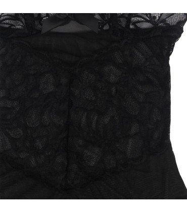 SUBBLIME BABYDOLL CON TIRANTES AJUSTABLES Y ESTAMPADO FLORAL DE ENCAJE TRANSPARENTE NEGRO S M
