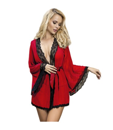 SUBBLIME BATA TELA TRANSPARENTE DETALLE ENCAJE ROJO L XL