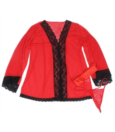 SUBBLIME BATA TELA TRANSPARENTE DETALLE ENCAJE ROJO L XL