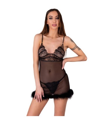 LIVCO CORSETTI FASHION ZERUNAM SET BABYDOLL TANGA NEGRO S M