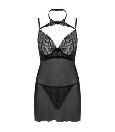 LIVCO CORSETTI FASHION BINELLA SET BABYDOLL TANGA NEGRO S M