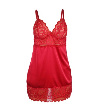 SUBBLIME BABYDOLL SATINADO CON ENCAJE ROJO S M