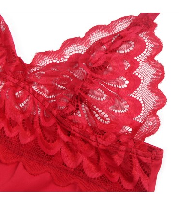 SUBBLIME BABYDOLL SATINADO CON ENCAJE ROJO S M