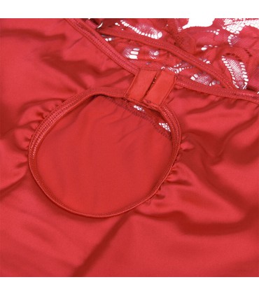 SUBBLIME BABYDOLL SATINADO CON ENCAJE ROJO S M