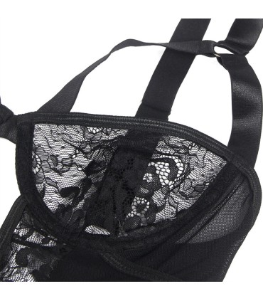 SUBBLIME TEDDY CON LIGA DETALLE ENCAJES Y TIRAS NEGRO S M