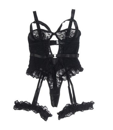 SUBBLIME TEDDY CON LIGA DETALLE ENCAJES Y TIRAS NEGRO L XL