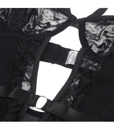 SUBBLIME TEDDY CON LIGA DETALLE ENCAJES Y TIRAS NEGRO L XL
