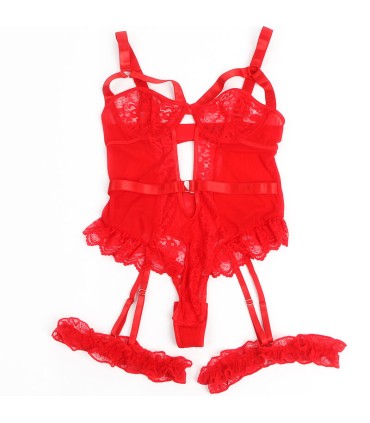 SUBBLIME TEDDY CON LIGA DETALLE ENCAJE Y TIRAS ROJO L XL