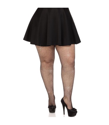 LEG AVENUE MEDIAS REJILLA CRISTALIZADA NEGRO PLUS SIZE