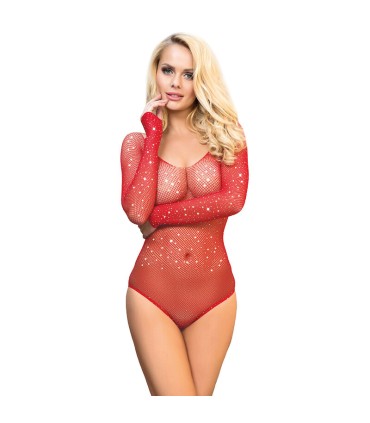 SUBBLIME 952303 BODY DE REJILLA BRILLANTE CON HOMBROS DESCUBIERTOS MANGA LARGA ROJO TALLA UNICA