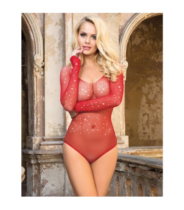 SUBBLIME 952303 BODY DE REJILLA BRILLANTE CON HOMBROS DESCUBIERTOS MANGA LARGA ROJO TALLA UNICA