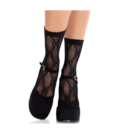 LEG AVENUE CALCETINES DE ENCAJE DE LAZOS NEGRO