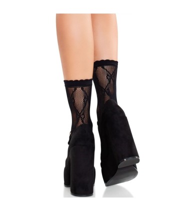 LEG AVENUE CALCETINES DE ENCAJE DE LAZOS NEGRO