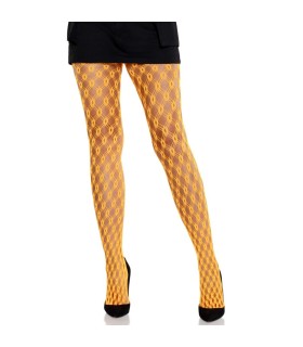 LEG AVENUE MALLAS DE ENCAJE CON OJALES NARANJA NEON