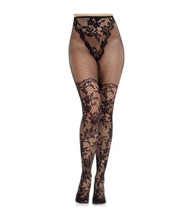 LEG AVENUE MEDIAS DE ENCAJE DAHLIA CON DETALLE DE RED NEGRO