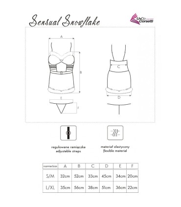 LIVCO CORSETTI FASHION SENSUAL SNOWFLAKE LC 90603 CAMISA TANGA DIADEMA NAVIDENA S M