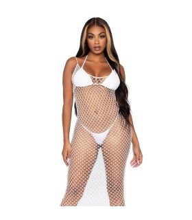 LEG AVENUE MAXI VESTIDO DE RED TRENZADA CON ESPALDA DESCUBIERTA BLANCO