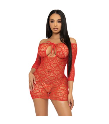 LEG AVENUE MINI VESTIDO HEART NET TALLA UNICA ROJO