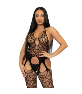 LEG AVENUE BODYSTOCKING DE RED CON TIRANTES TALLA UNICA NEGRO