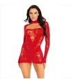 LEG AVENUE - MINI VESTIDO DE ENCAJE CON MANGA LARGA ROJO