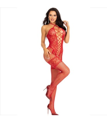 LEG AVENUE BODYSTOCKING CUELLO HALTER RED CORAZONES ROJO
