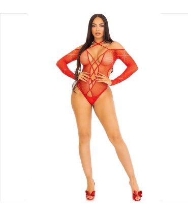LEG AVENUE BODY CROTCHLESS CON BRILLO ROJO