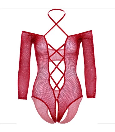 LEG AVENUE BODY CROTCHLESS CON BRILLO ROJO