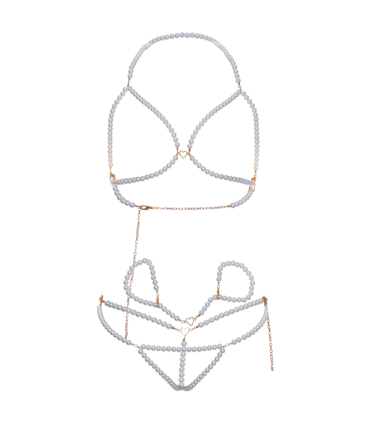 LEG AVENUE SET SUJETADOR MUNEQUERAS TANGA PERLA