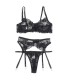 SUBBLIME SET DE 3 PIEZAS SUJETADOR TANGA LIGA ESTAMPADO FLORAL NEGRO L XL