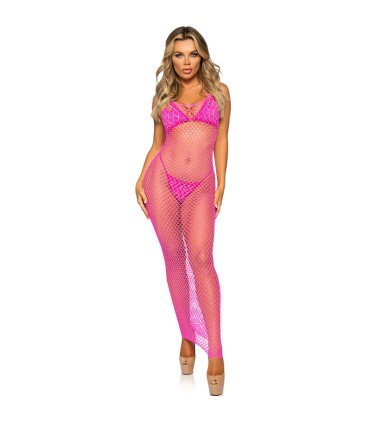 LEG AVENUE VESTIDO DE REJILLA LARGO FUCSIA TALLA UNICA