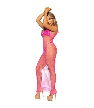 LEG AVENUE VESTIDO DE REJILLA LARGO FUCSIA TALLA UNICA