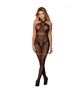SUBBLIME 951948 BODYSTOCKING DE REJILLA CON TIRANTES DE CUELLO CRUZADOS NEGRO TALLA UNICA