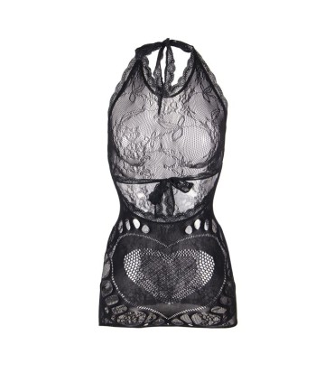 SUBBLIME 952075 VESTIDO CORTO DE REJILLA CON ESPALDA DESCUBIERTA Y DETALLE DE CORAZON NEGRO TALLA UNICA