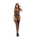 SUBBLIME 952136 BODYSTOCKING CROTCHLESS DE REJILLA CON DETALLES FLORALES Y CUELLO HALTER NEGRO TALLA UNICA