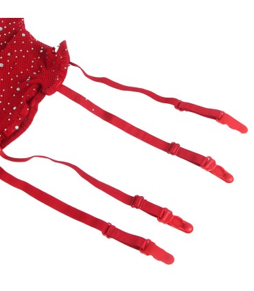 SUBBLIME 952181 BODYSTOCKING DE REJILLA CON GUANTES Y DIAMANTES ROJO TALLA UNICA