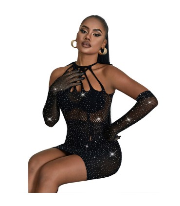 SUBBLIME 952235 VESTIDO DE REJILLA CON BRILLANTES NEGRO TALLA UNICA