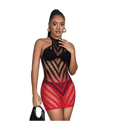 SUBBLIME 952242 VESTIDO DE REJILLA ELASTICO DEGRADADO ROJO Y NEGRO TALLA UNICA