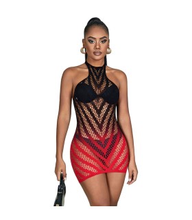 SUBBLIME 952242 VESTIDO DE REJILLA ELASTICO DEGRADADO ROJO Y NEGRO TALLA UNICA