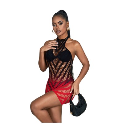 SUBBLIME 952242 VESTIDO DE REJILLA ELASTICO DEGRADADO ROJO Y NEGRO TALLA UNICA