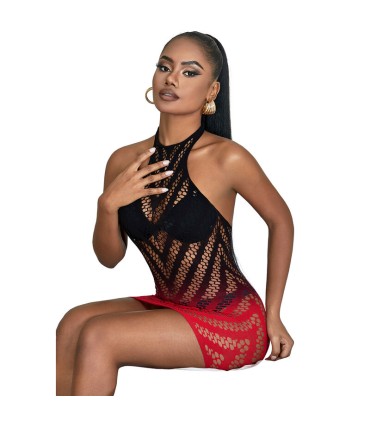 SUBBLIME 952242 VESTIDO DE REJILLA ELASTICO DEGRADADO ROJO Y NEGRO TALLA UNICA
