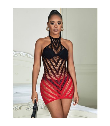 SUBBLIME 952242 VESTIDO DE REJILLA ELASTICO DEGRADADO ROJO Y NEGRO TALLA UNICA