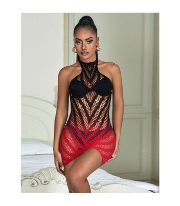 SUBBLIME 952242 VESTIDO DE REJILLA ELASTICO DEGRADADO ROJO Y NEGRO TALLA UNICA