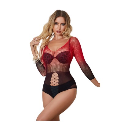 SUBBLIME 952259 VESTIDO DE REJILLA ELASTICO MANGA LARGA DEGRADADO ROJO Y NEGRO TALLA UNICA
