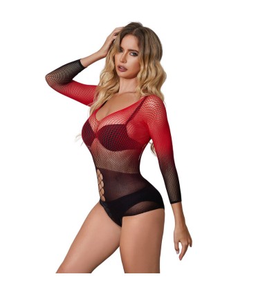 SUBBLIME 952259 VESTIDO DE REJILLA ELASTICO MANGA LARGA DEGRADADO ROJO Y NEGRO TALLA UNICA