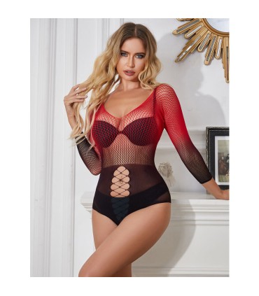 SUBBLIME 952259 VESTIDO DE REJILLA ELASTICO MANGA LARGA DEGRADADO ROJO Y NEGRO TALLA UNICA